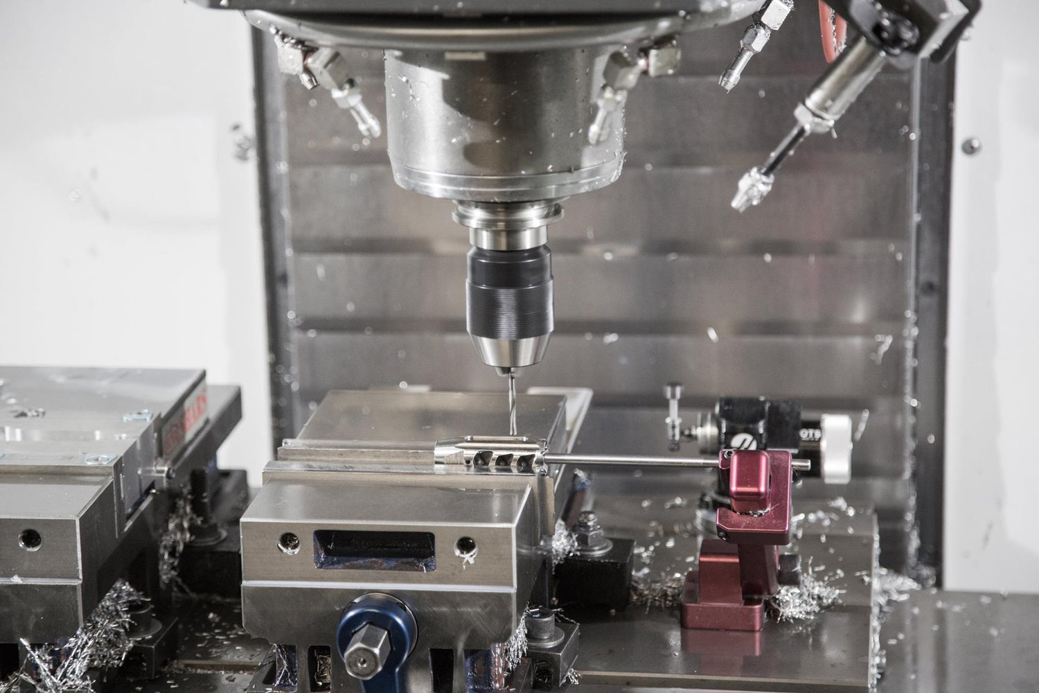 CNC machine tool in action, precision metal milling for manufacturing processes