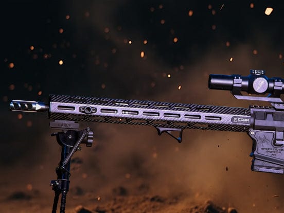 Close-up of a sleek CodaEvolution rifle showcasing innovative design and precision engineering
